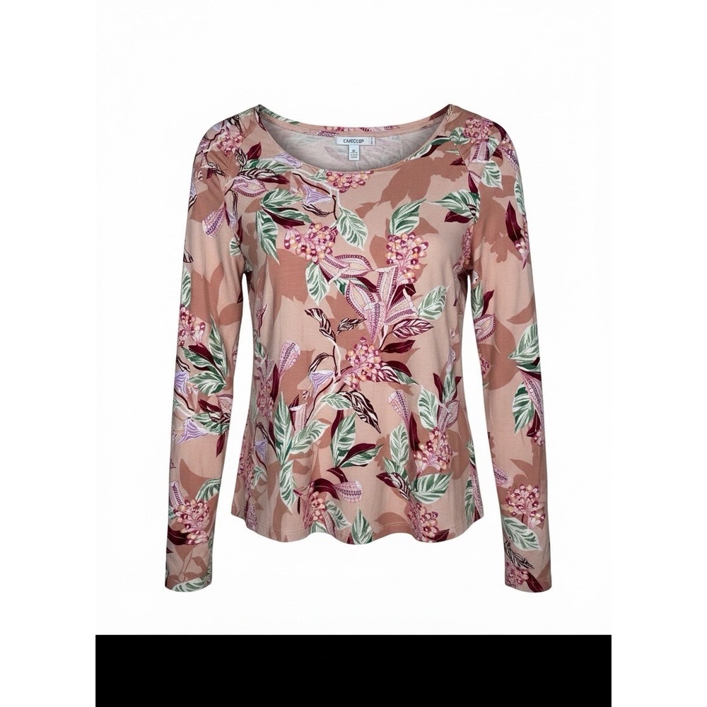 Chicos Size 1/US M Touch of Cool Gathered Long Sleeve Floral Print Tee Shirt NEW